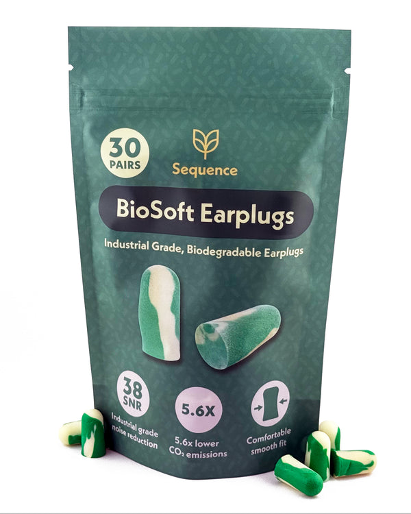 Biosoft Earplugs - Biodegradable, 38db reduction - 30 pairs